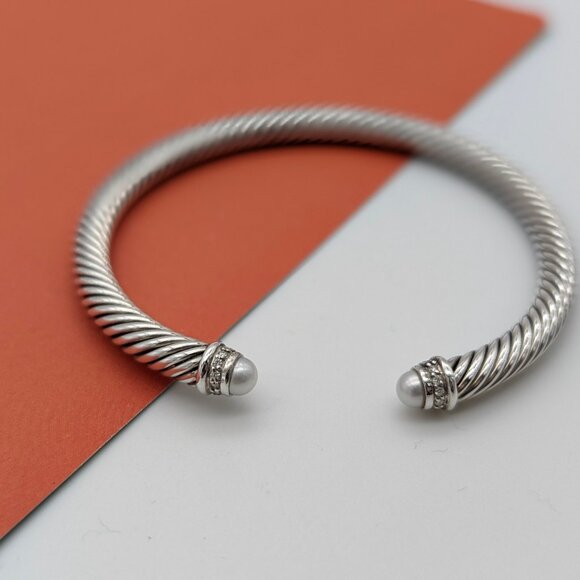 David Yurman Jewelry - DAVID YURMAN 5mm Cable Classic Pearl Bracelet Pavé Diamonds Sterling Silver 7 in